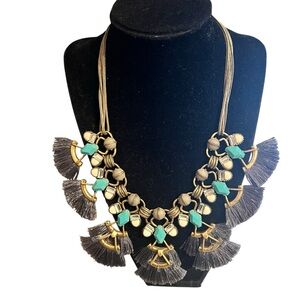 Stella & Dot Gold and Turquoise Tassel Necklace
